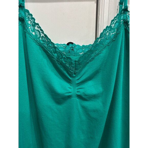 Attention Teal Lace Trim Cami Top Nylon Spandex Sleeveless Sz Large - Picture 4 of 7